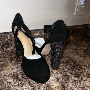 Elegant Black Glitter Heel Women's Shoes